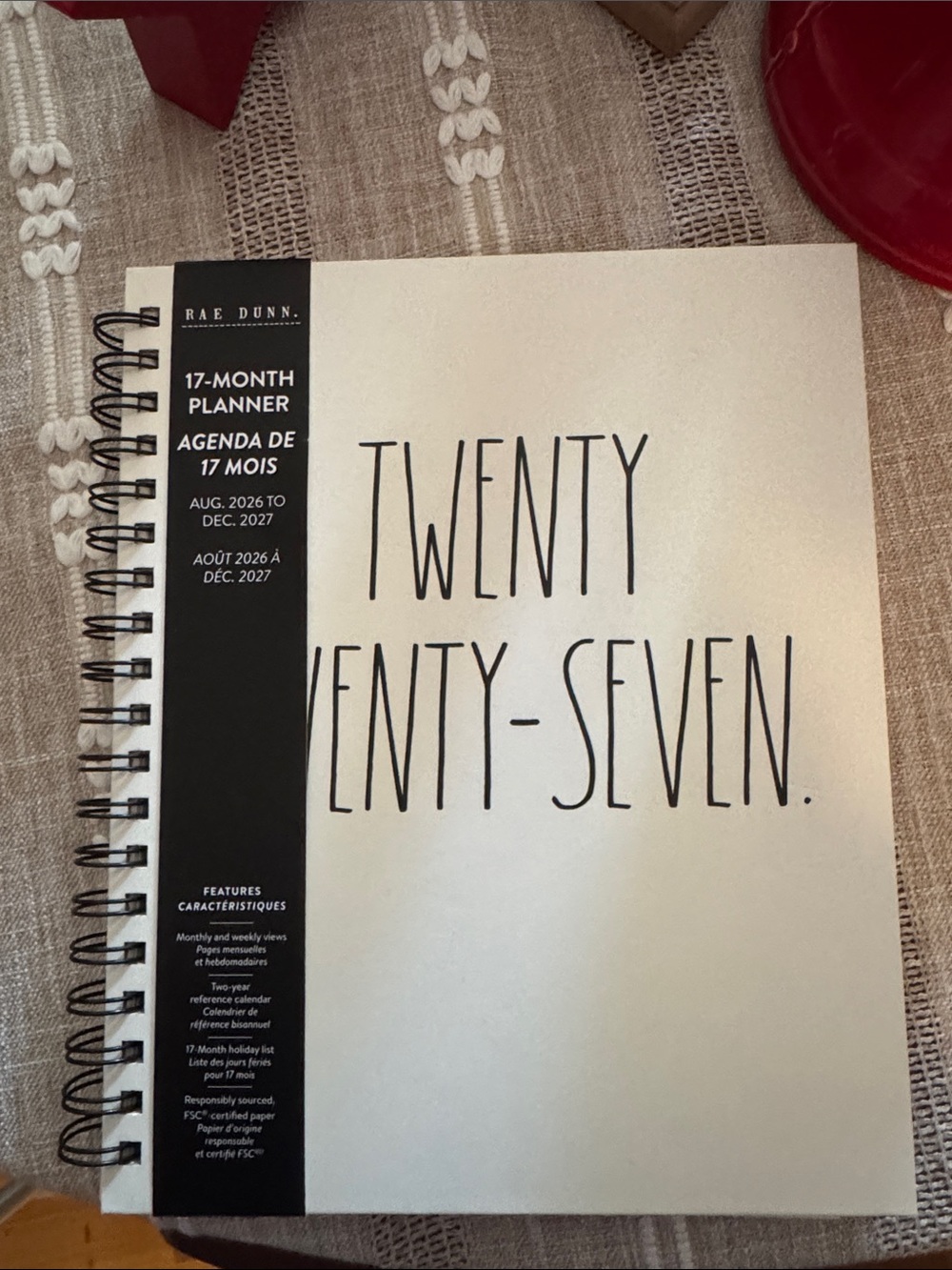 Rae Dunn Cream and Black "TWENTY TWENTY-SEVEN" 17-Month Planner
